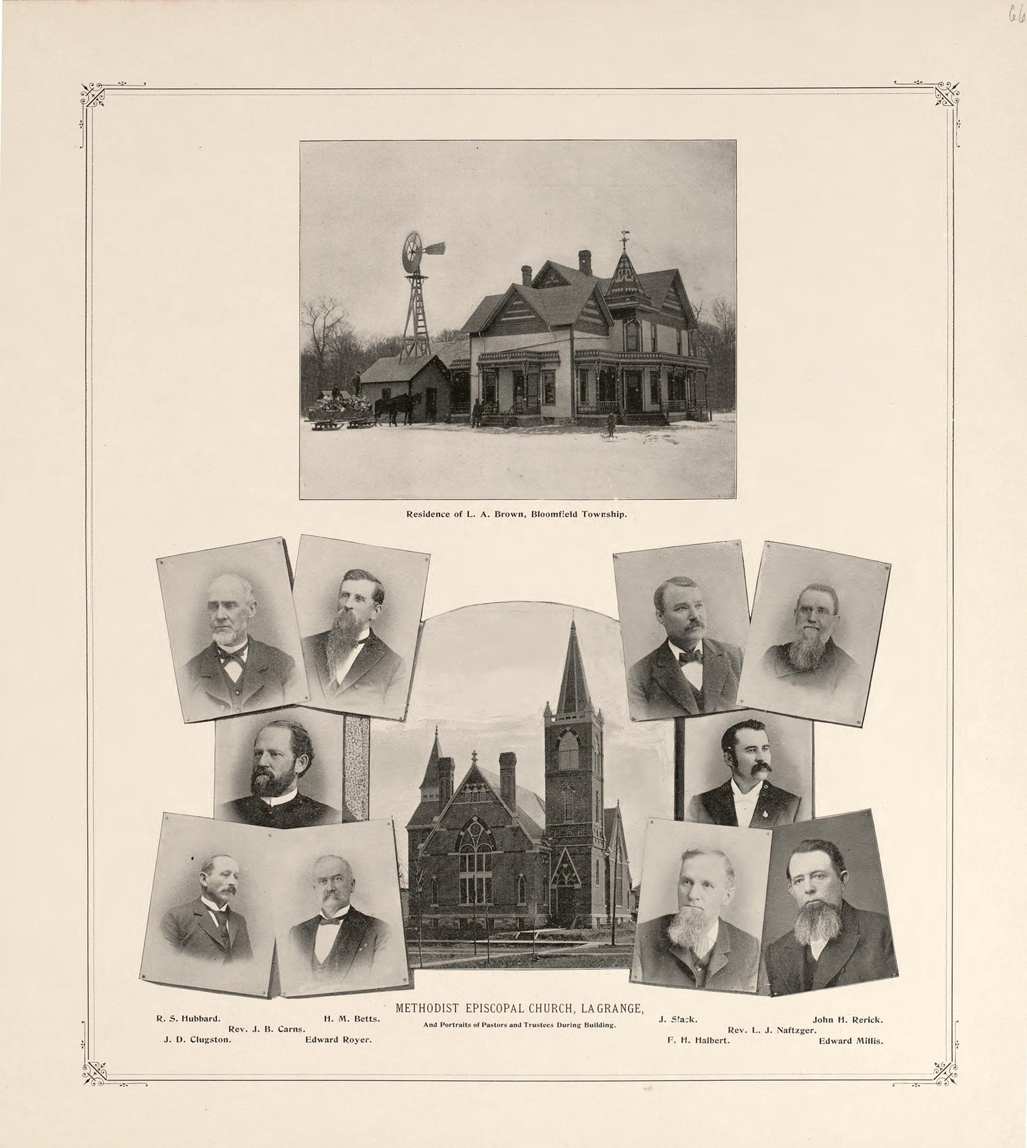 Views of Portraits and Residences, LaGrange Methodist Church from Illustrated Atlas and Columbian Souvenir of La Grange County, Indiana : Showing Its Development In the First Sixty Years Since Organization 1893 by Relic Map Company