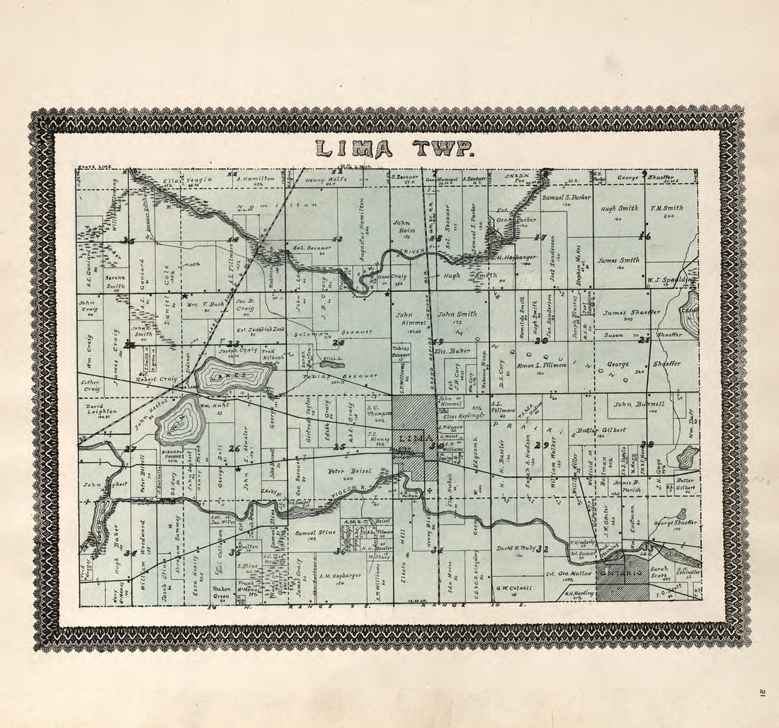 Lima Township from Illustrated Atlas and Columbian Souvenir of La Grange County, Indiana : Showing Its Development In the First Sixty Years Since Organization 1893 by Relic Map Company
