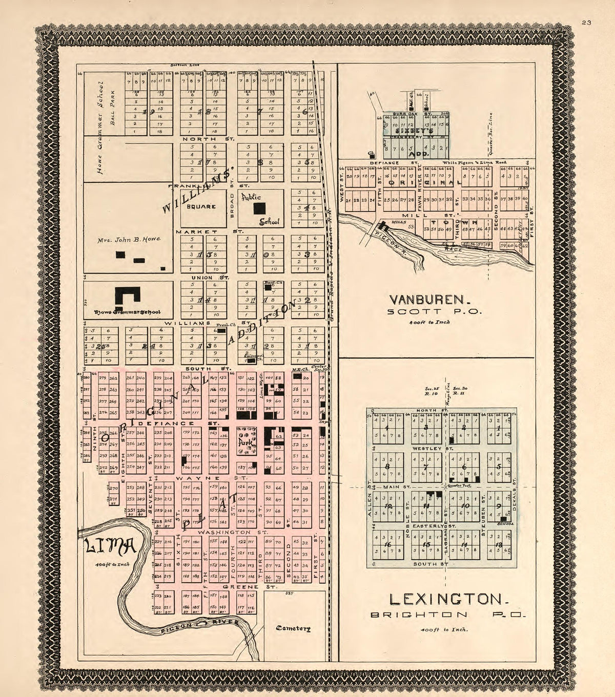 Lima Township, Lexington Post Office, VanBuren Post Office from Illustrated Atlas and Columbian Souvenir of La Grange County, Indiana : Showing Its Development In the First Sixty Years Since Organization 1893 by Relic Map Company