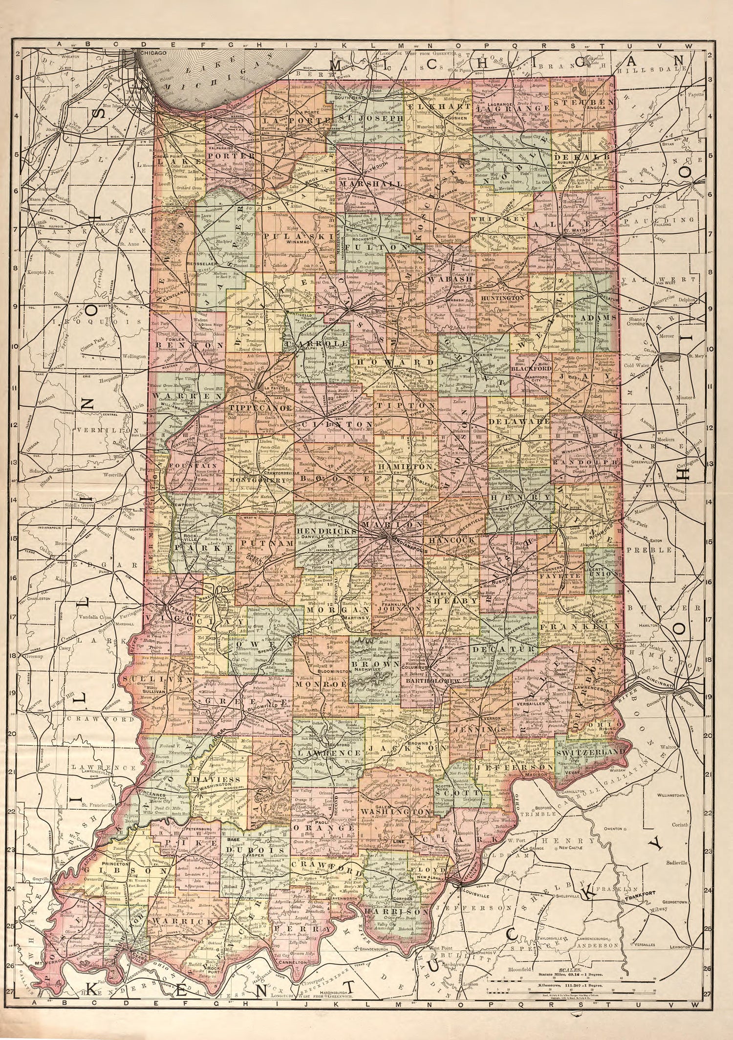 Sectional Township Map of Indiana from Illustrated Atlas and Columbian Souvenir of La Grange County, Indiana : Showing Its Development In the First Sixty Years Since Organization 1893 by Relic Map Company