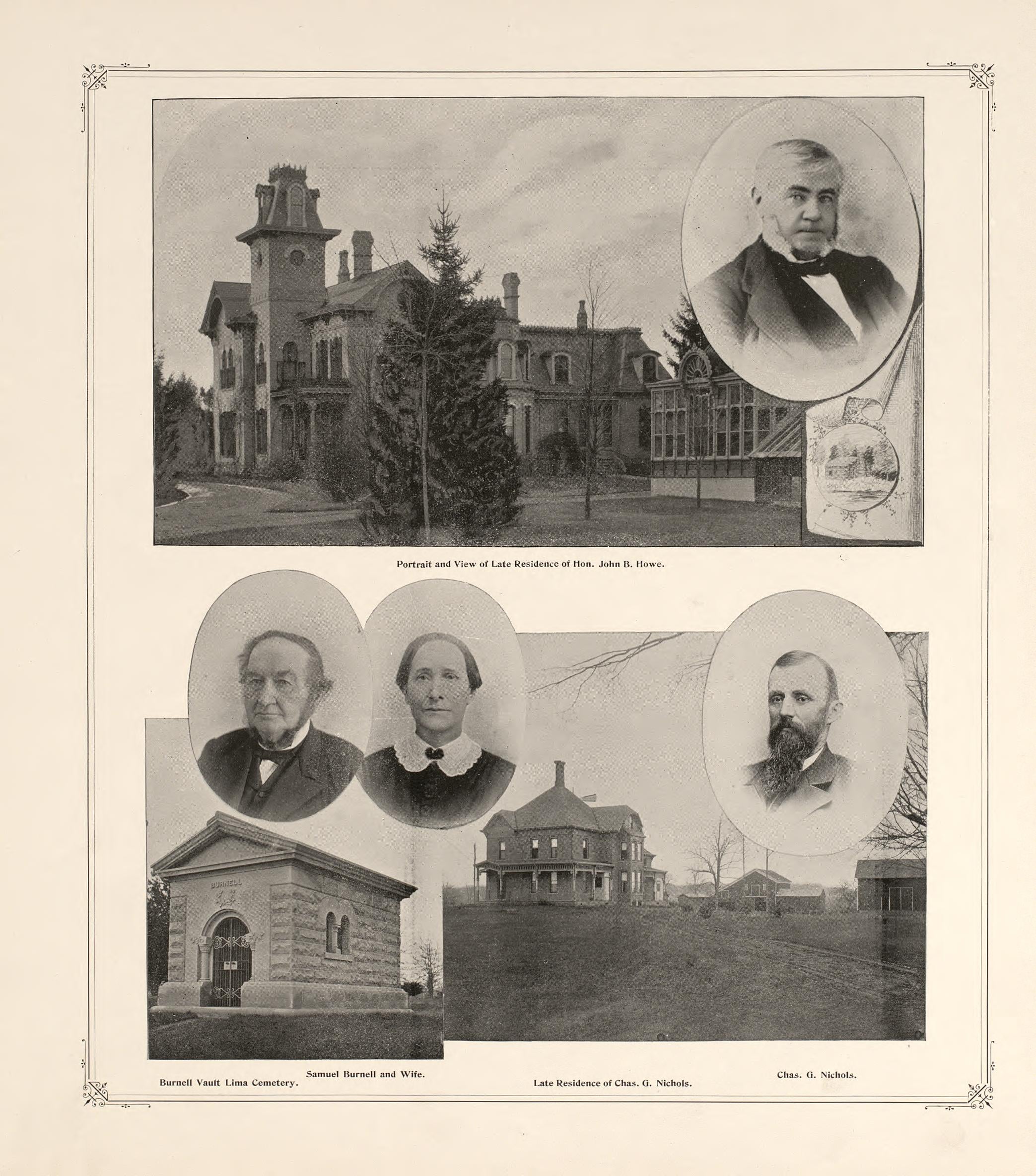 Views of Portraits and Residences, Hove Residence and Nichols Residence from Illustrated Atlas and Columbian Souvenir of La Grange County, Indiana : Showing Its Development In the First Sixty Years Since Organization 1893 by Relic Map Company