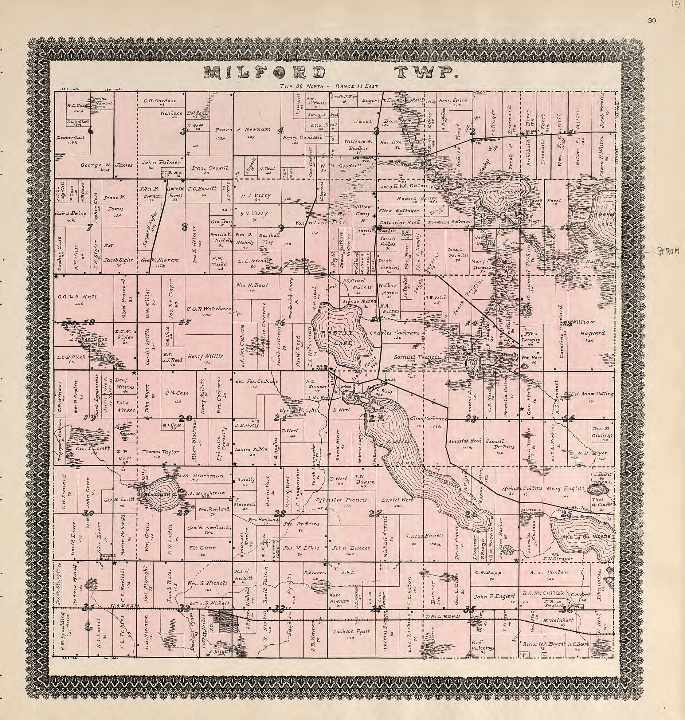 Milford Township from Illustrated Atlas and Columbian Souvenir of La Grange County, Indiana : Showing Its Development In the First Sixty Years Since Organization 1893 by Relic Map Company