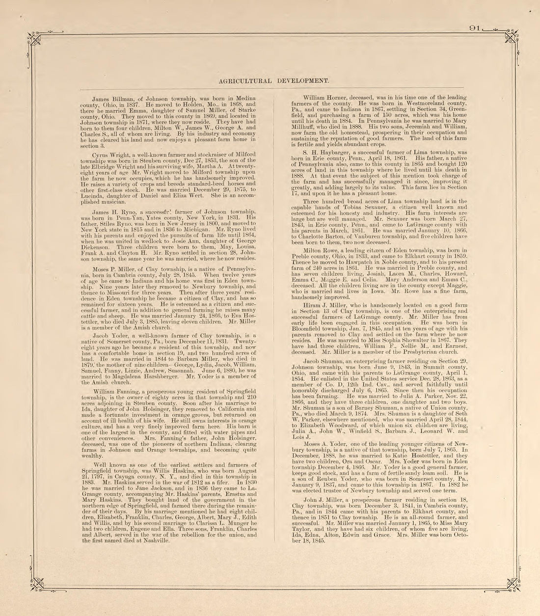 This old map of Indiana, Lagrange County,  was created by Lagrange Publishing Company in 1893