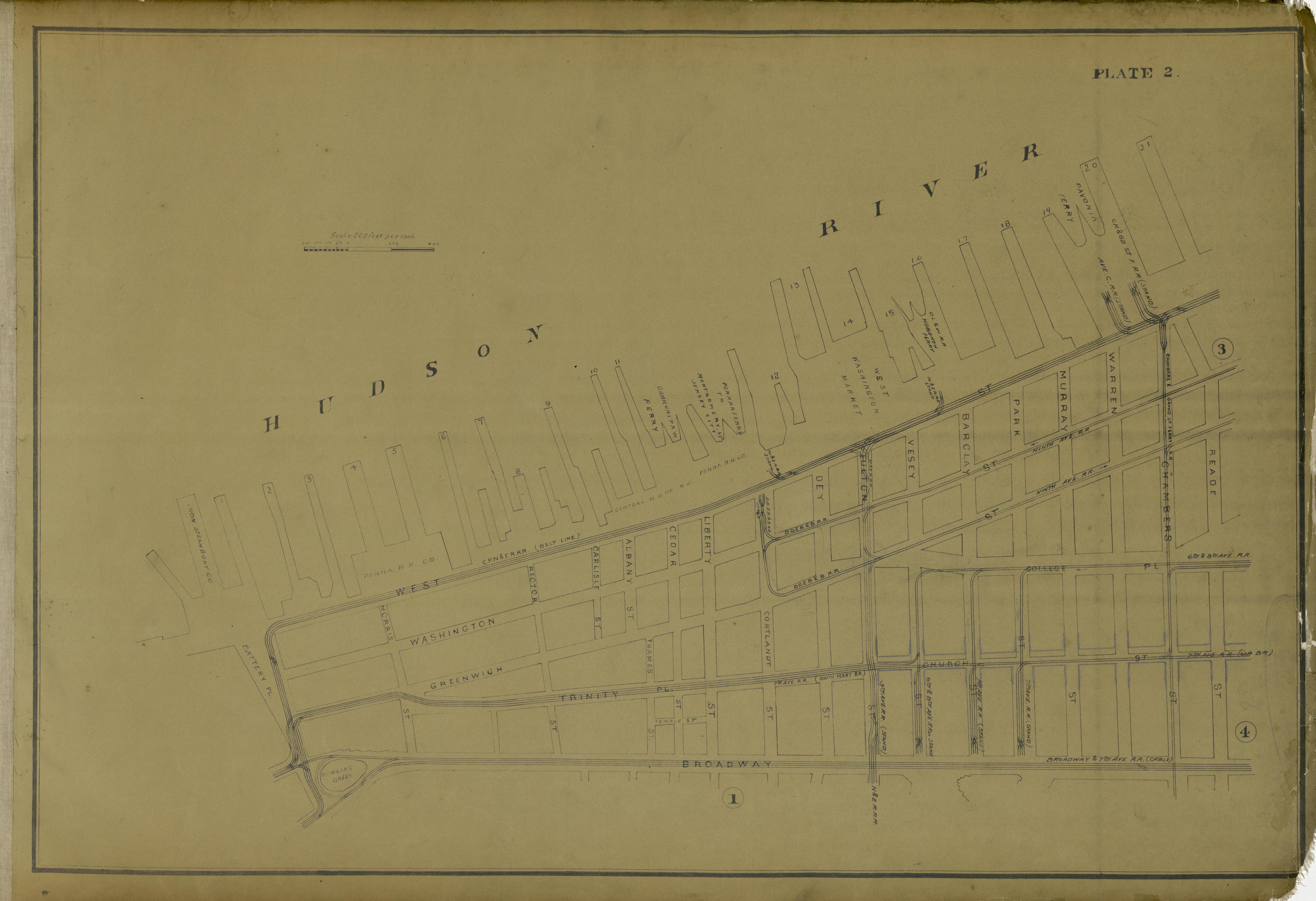 Plate 2 from Atlas of the City of New York Lying South of 166th St. Showing Surface Railroads 1896 by Relic Map Company
