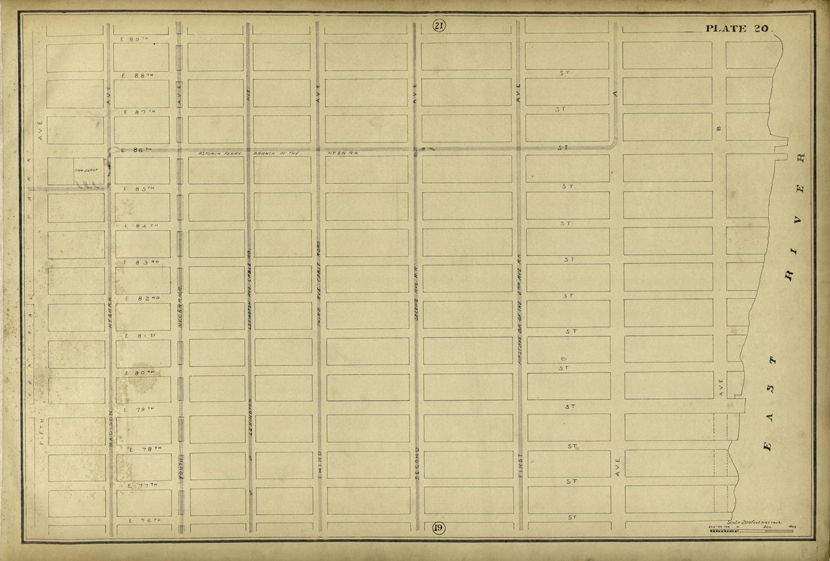Plate 20 from Atlas of the City of New York Lying South of 166th St. Showing Surface Railroads 1896 by Relic Map Company