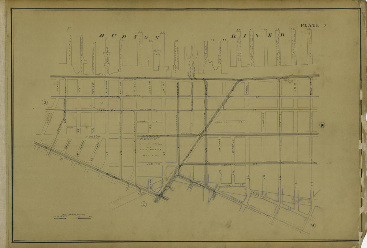 Plate 3 from Atlas of the City of New York Lying South of 166th St. Showing Surface Railroads 1896 by Relic Map Company