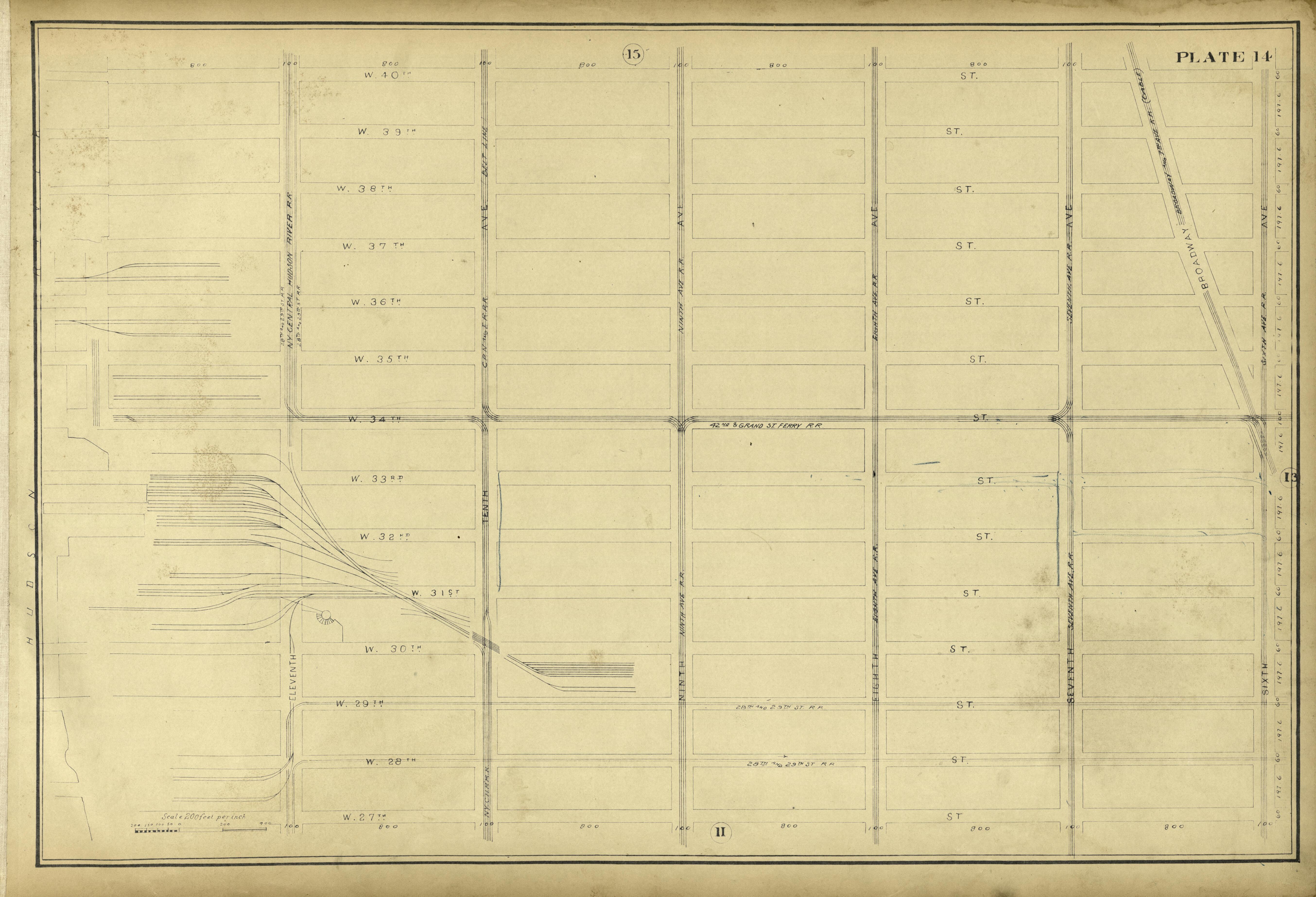Plate 14 from Atlas of the City of New York Lying South of 166th St. Showing Surface Railroads 1896 by Relic Map Company