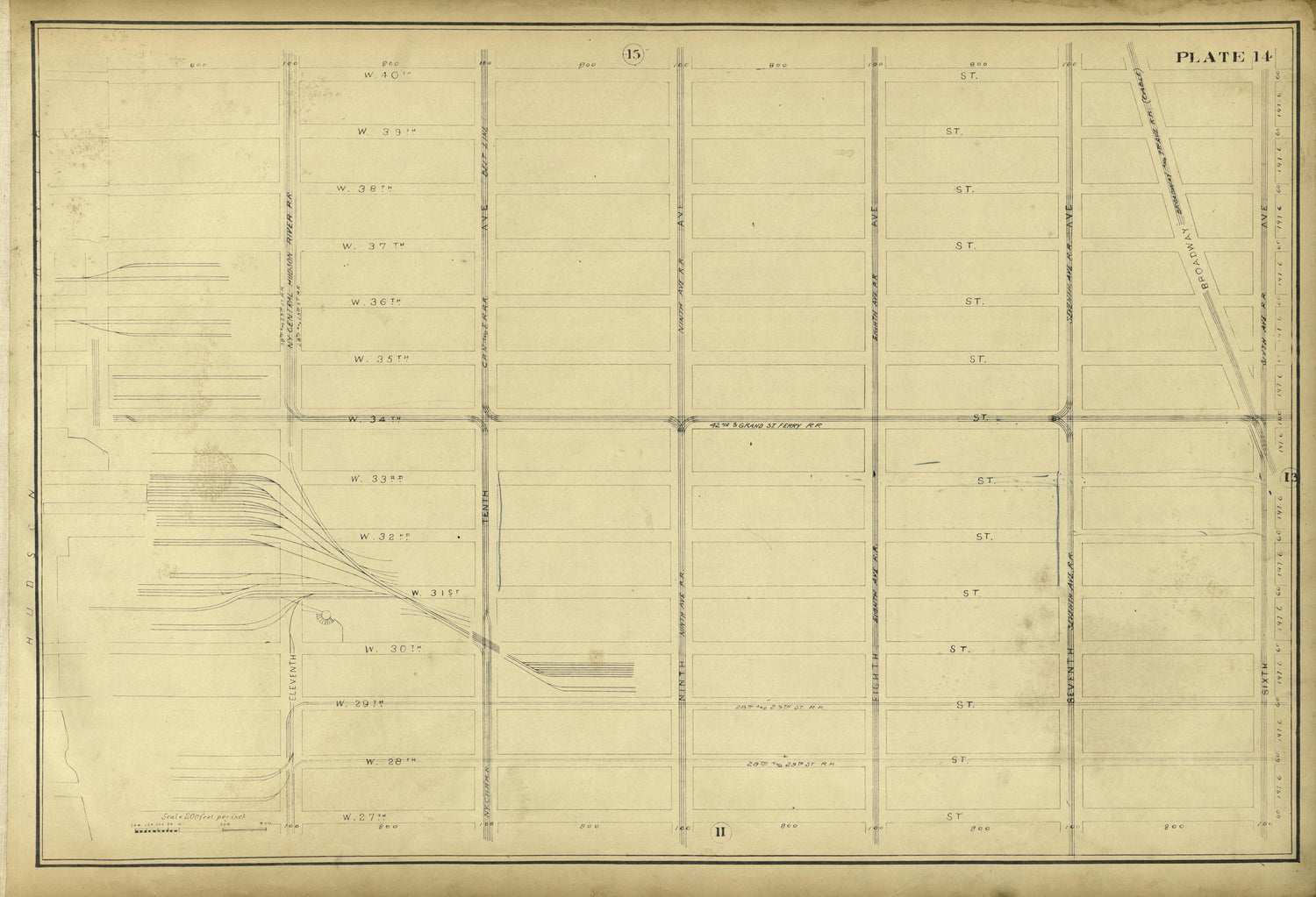 Plate 14 from Atlas of the City of New York Lying South of 166th St. Showing Surface Railroads 1896 by Relic Map Company