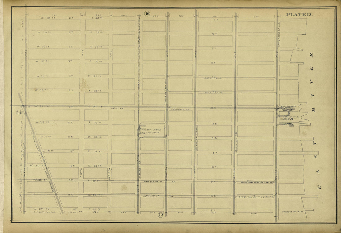 Plate 13 from Atlas of the City of New York Lying South of 166th St. Showing Surface Railroads 1896 by Relic Map Company