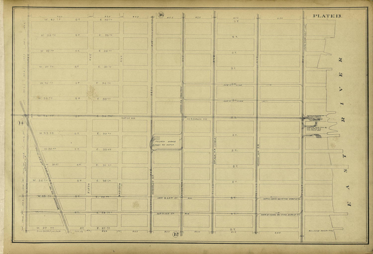 Plate 13 from Atlas of the City of New York Lying South of 166th St. Showing Surface Railroads 1896 by Relic Map Company