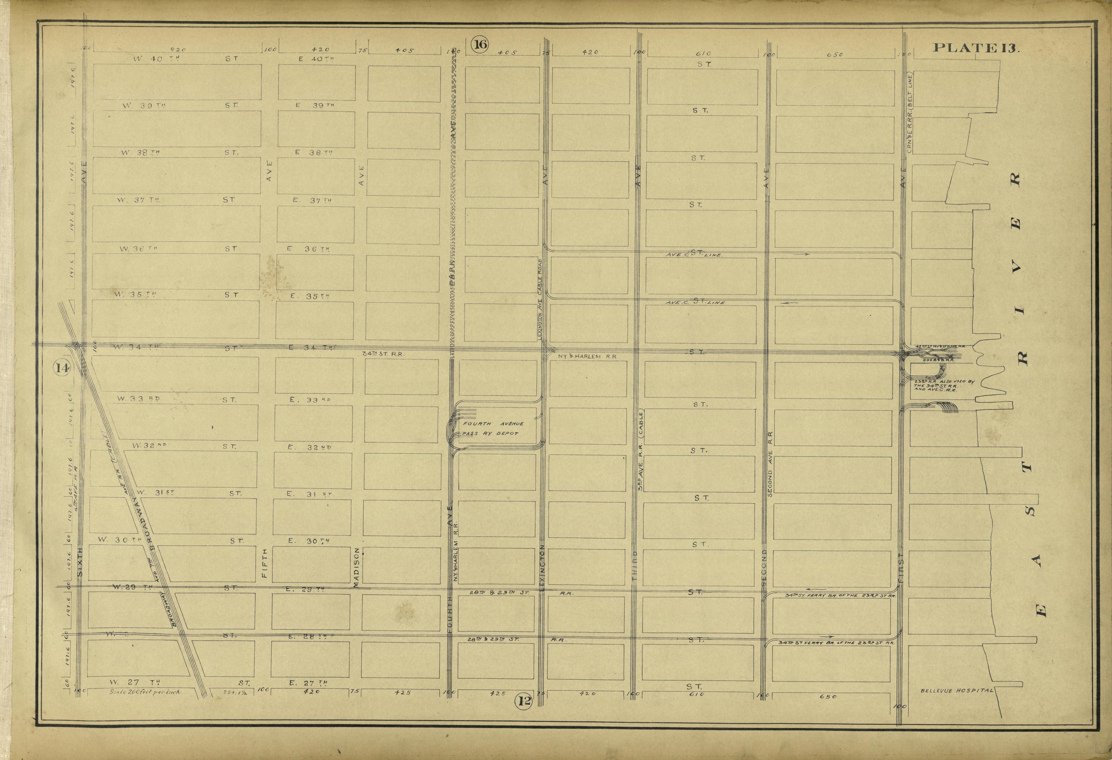 Plate 13 from Atlas of the City of New York Lying South of 166th St. Showing Surface Railroads 1896 by Relic Map Company