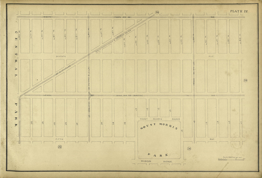 Plate 27 from Atlas of the City of New York Lying South of 166th St. Showing Surface Railroads 1896 by Relic Map Company