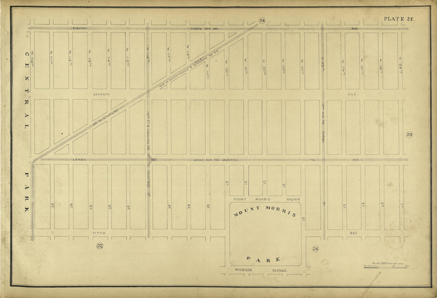 Plate 27 from Atlas of the City of New York Lying South of 166th St. Showing Surface Railroads 1896 by Relic Map Company
