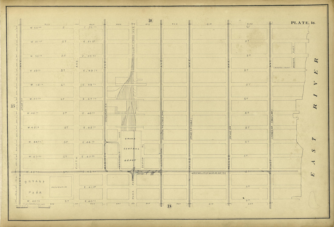 Plate 16 from Atlas of the City of New York Lying South of 166th St. Showing Surface Railroads 1896 by Relic Map Company