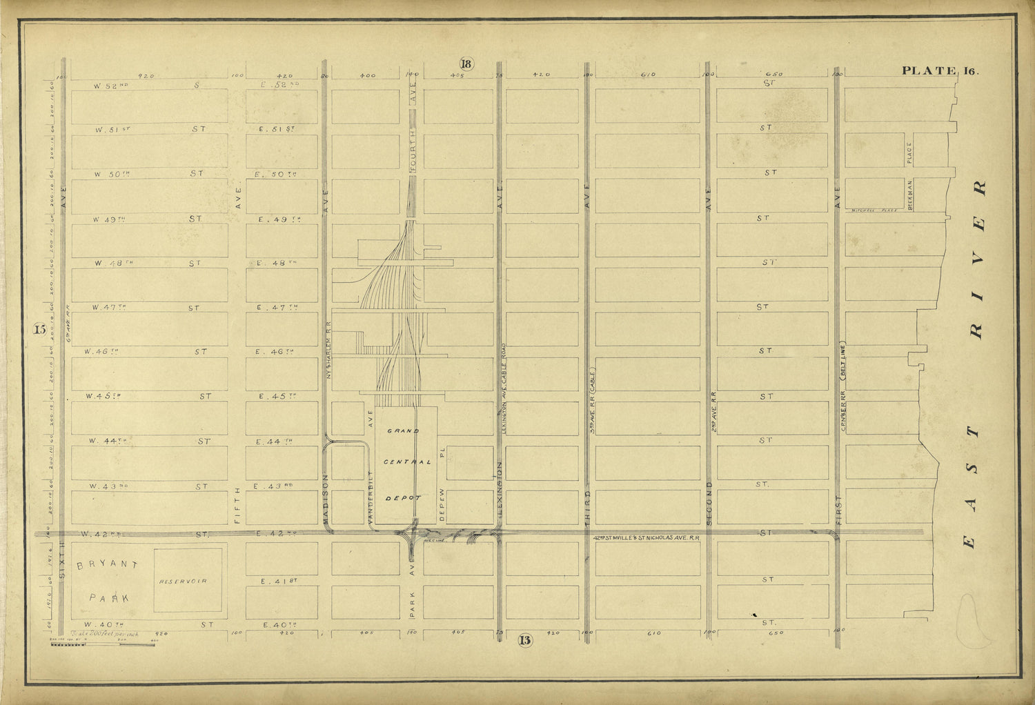 Plate 16 from Atlas of the City of New York Lying South of 166th St. Showing Surface Railroads 1896 by Relic Map Company