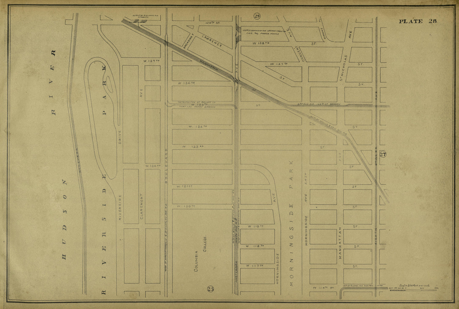 Plate 28 from Atlas of the City of New York Lying South of 166th St. Showing Surface Railroads 1896 by Relic Map Company