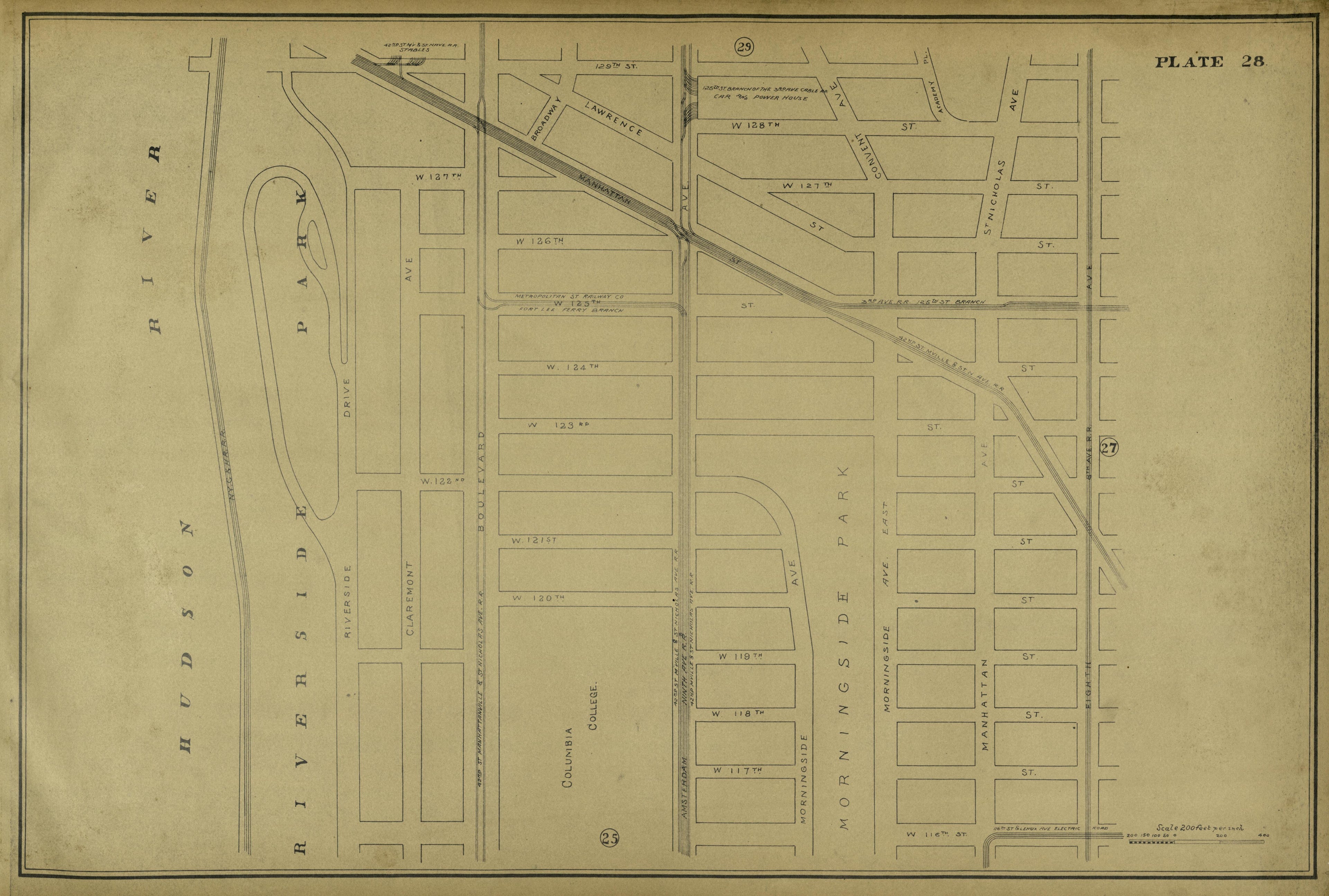 Plate 28 from Atlas of the City of New York Lying South of 166th St. Showing Surface Railroads 1896 by Relic Map Company