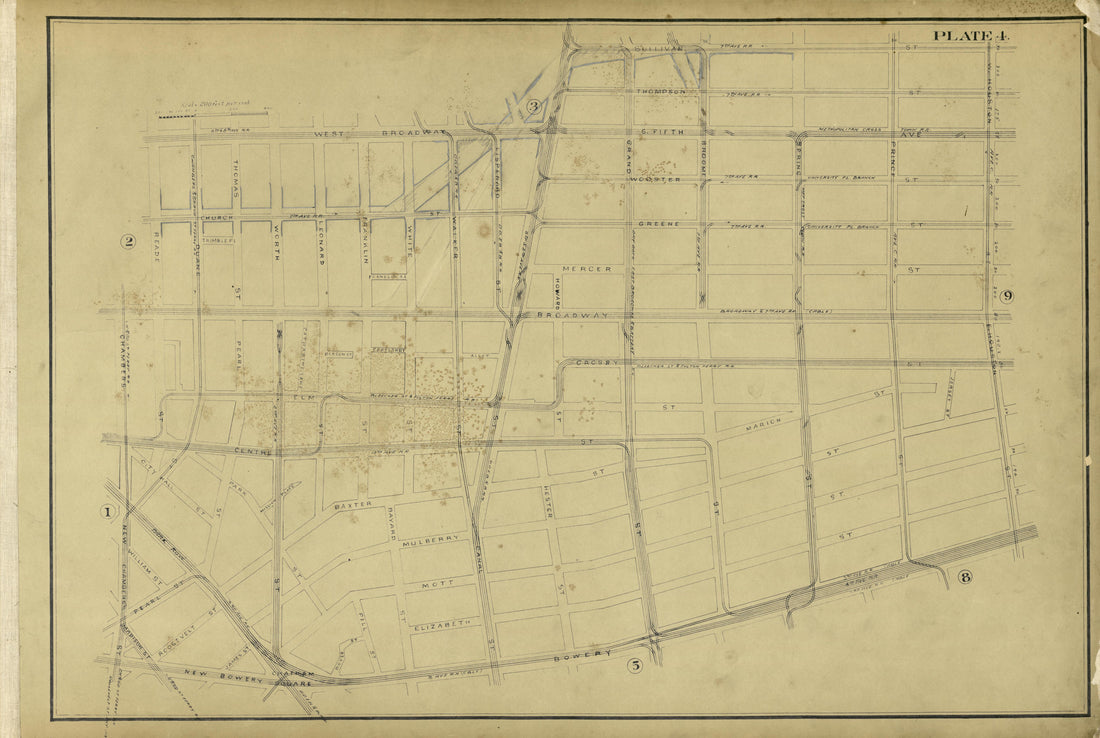 Plate 4 from Atlas of the City of New York Lying South of 166th St. Showing Surface Railroads 1896 by Relic Map Company