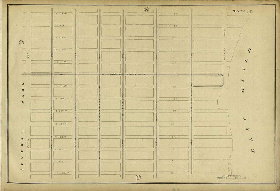 Plate 22 from Atlas of the City of New York Lying South of 166th St. Showing Surface Railroads 1896 by Relic Map Company