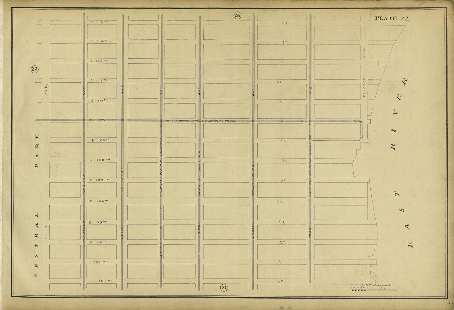 Plate 22 from Atlas of the City of New York Lying South of 166th St. Showing Surface Railroads 1896 by Relic Map Company