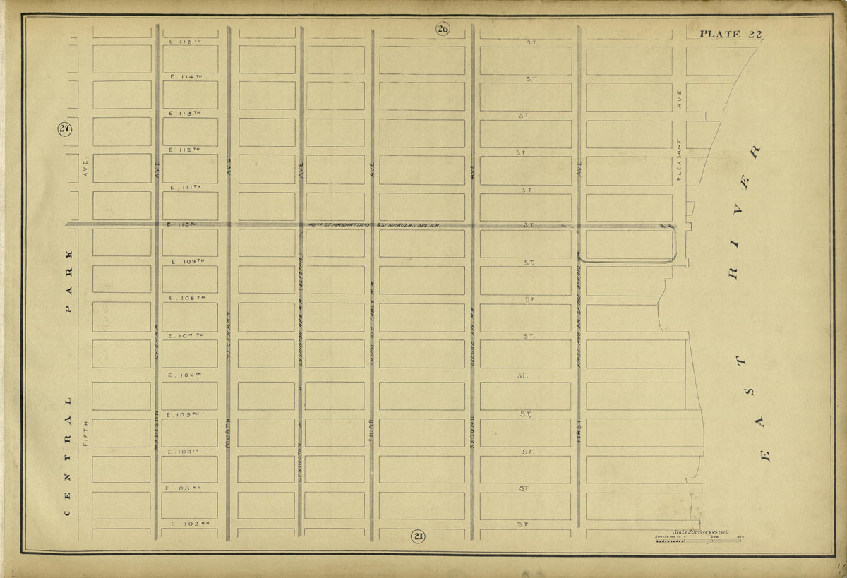 Plate 22 from Atlas of the City of New York Lying South of 166th St. Showing Surface Railroads 1896 by Relic Map Company