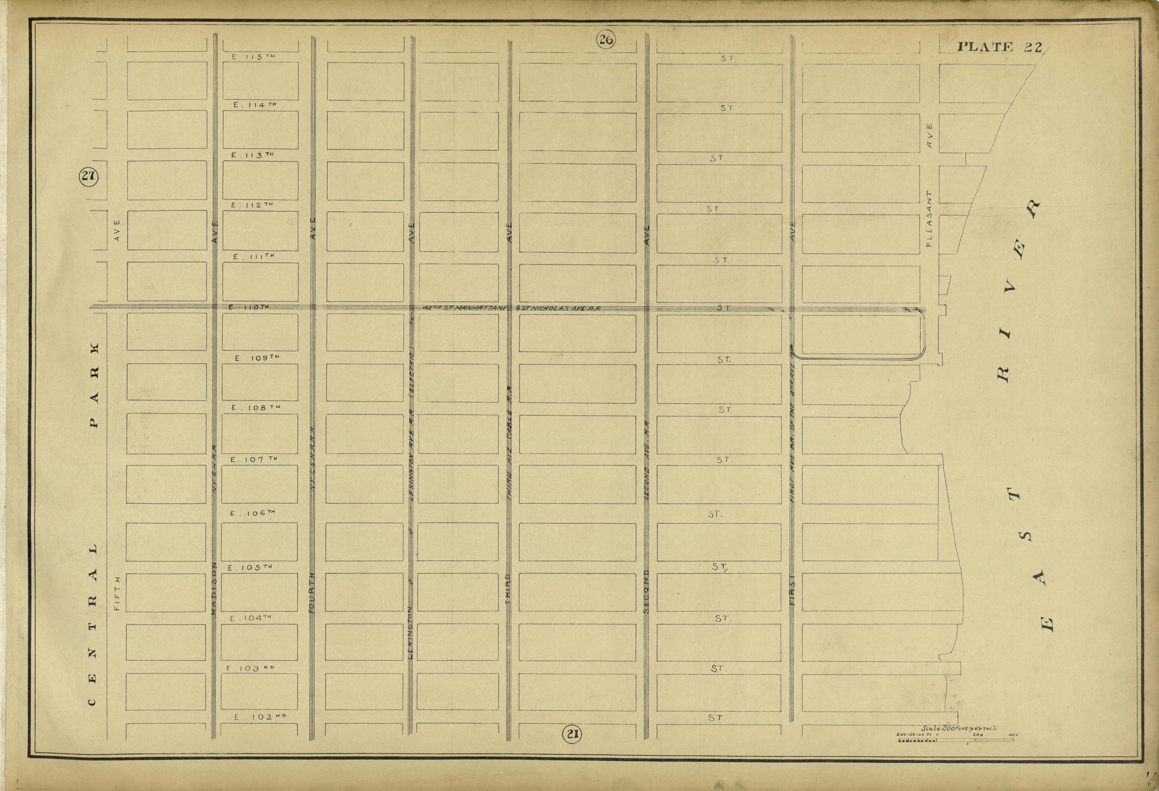 Plate 22 from Atlas of the City of New York Lying South of 166th St. Showing Surface Railroads 1896 by Relic Map Company