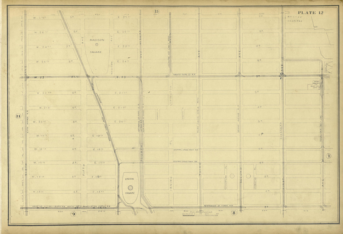 Plate 12 from Atlas of the City of New York Lying South of 166th St. Showing Surface Railroads 1896 by Relic Map Company