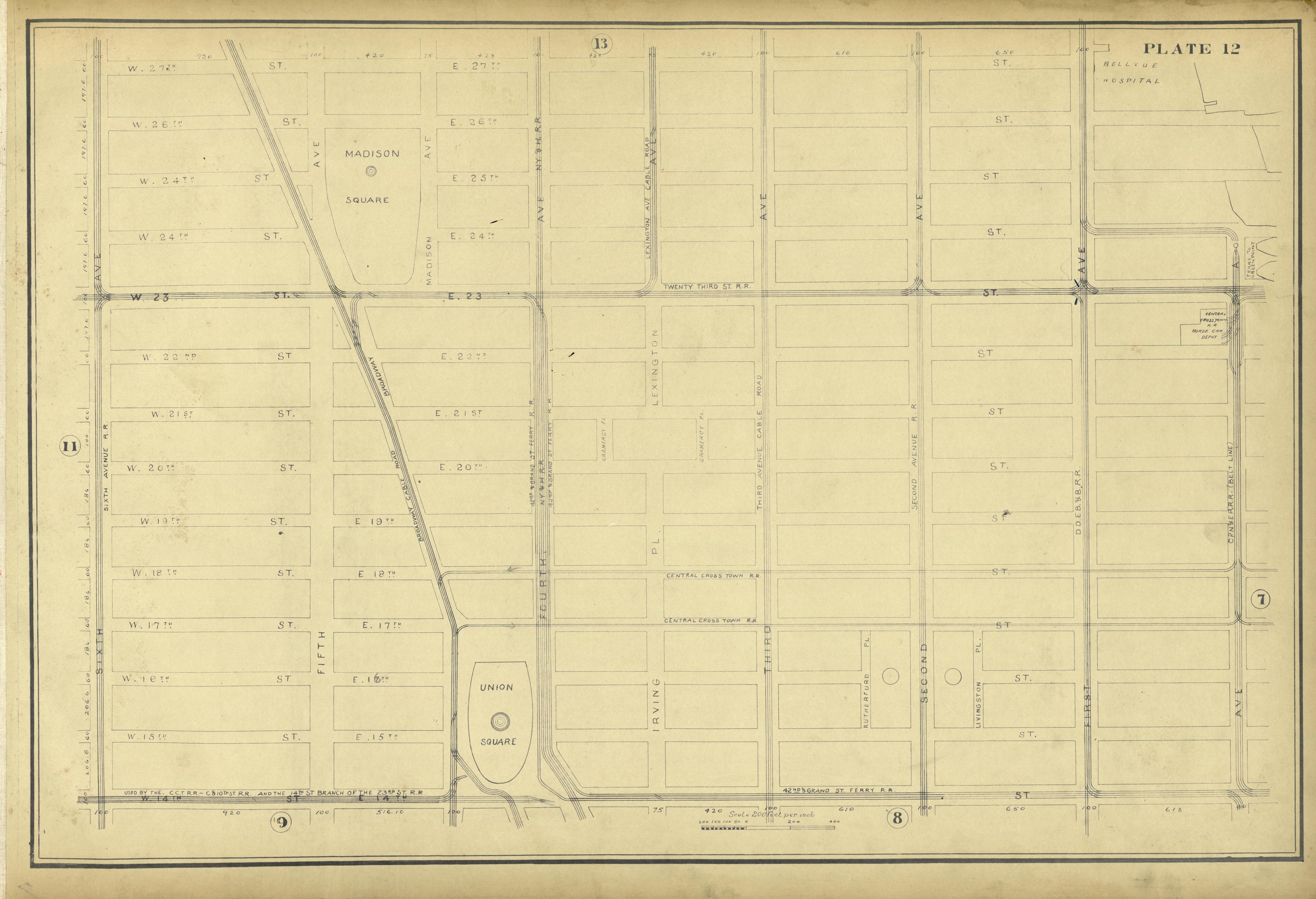 Plate 12 from Atlas of the City of New York Lying South of 166th St. Showing Surface Railroads 1896 by Relic Map Company