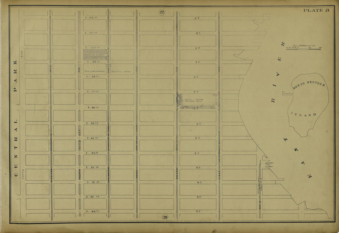Plate 21 from Atlas of the City of New York Lying South of 166th St. Showing Surface Railroads 1896 by Relic Map Company