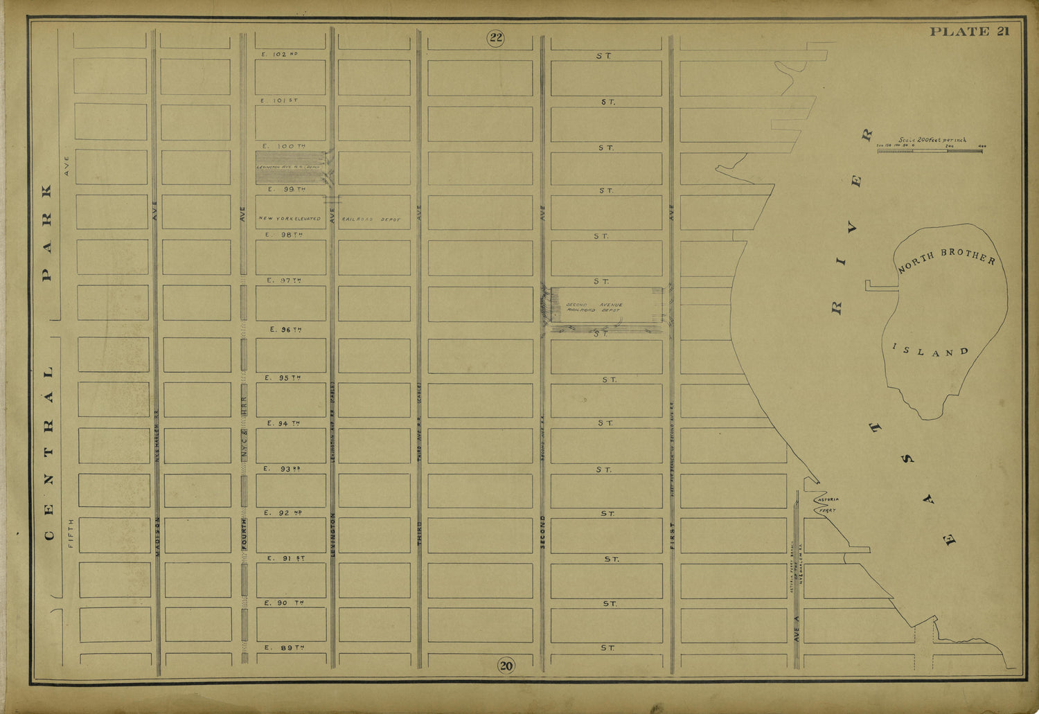 Plate 21 from Atlas of the City of New York Lying South of 166th St. Showing Surface Railroads 1896 by Relic Map Company