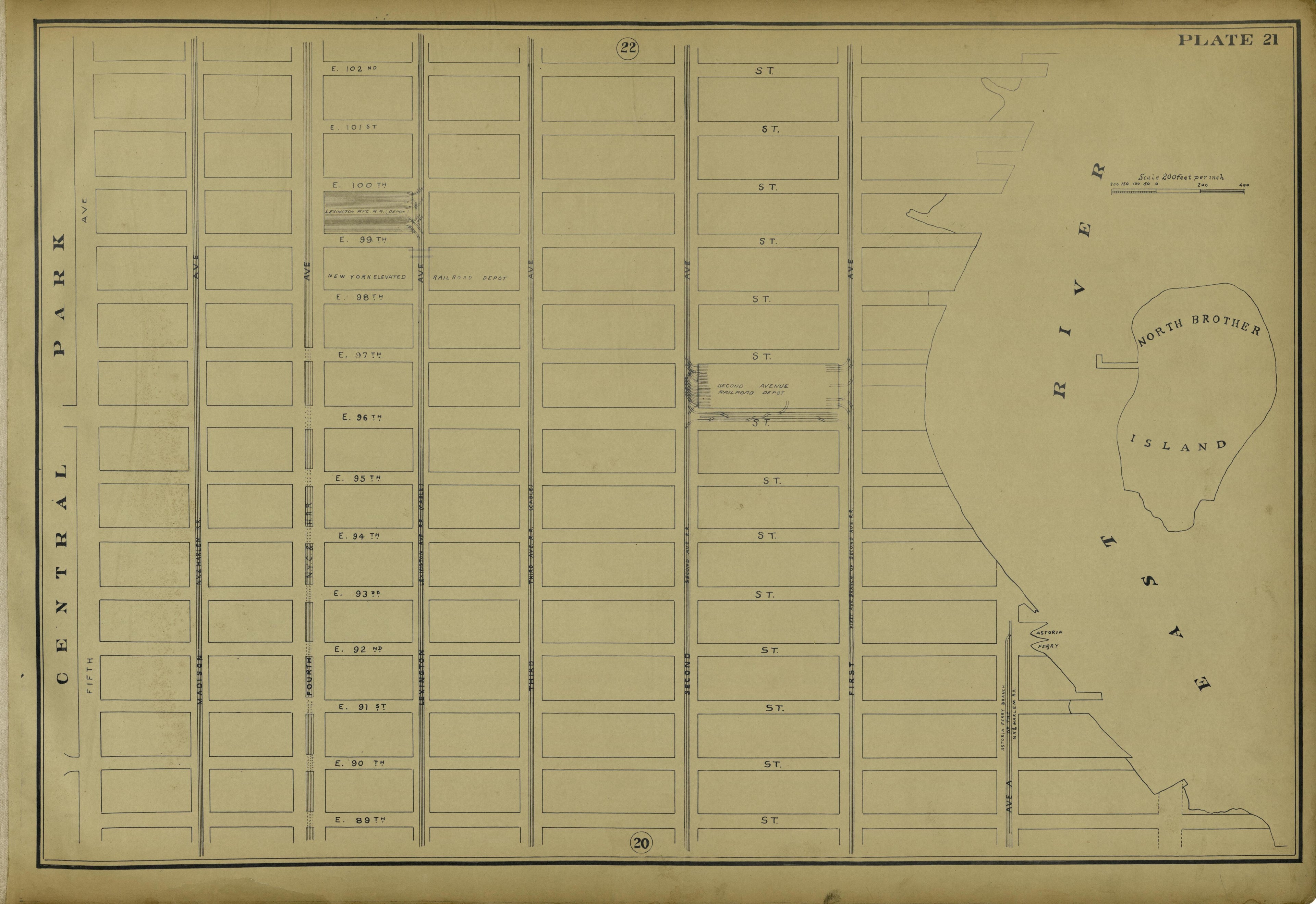 Plate 21 from Atlas of the City of New York Lying South of 166th St. Showing Surface Railroads 1896 by Relic Map Company