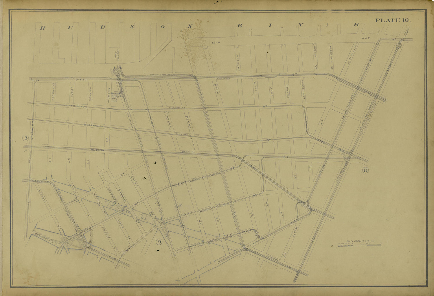 Plate 10 from Atlas of the City of New York Lying South of 166th St. Showing Surface Railroads 1896 by Relic Map Company