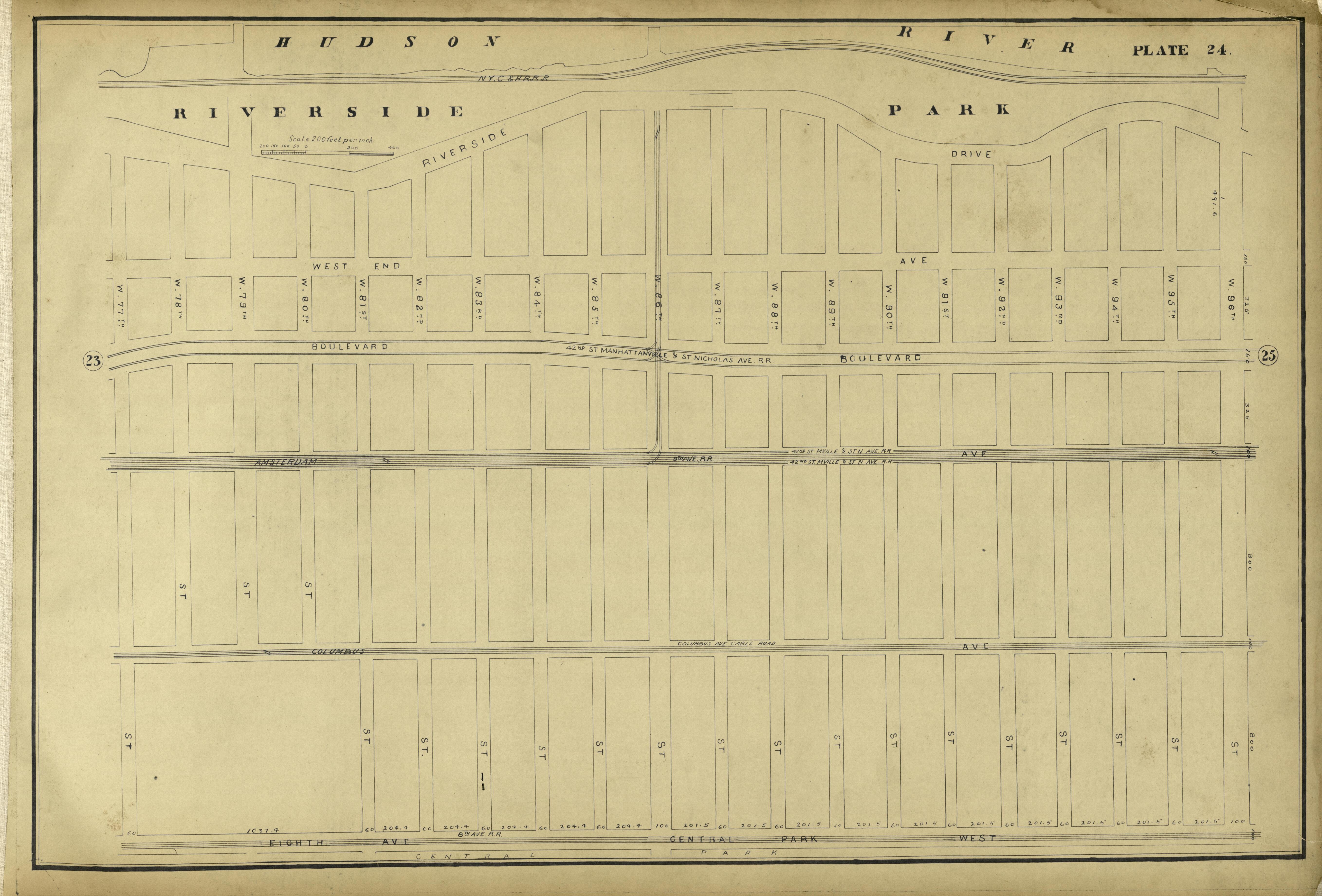 Plate 24 from Atlas of the City of New York Lying South of 166th St. Showing Surface Railroads 1896 by Relic Map Company