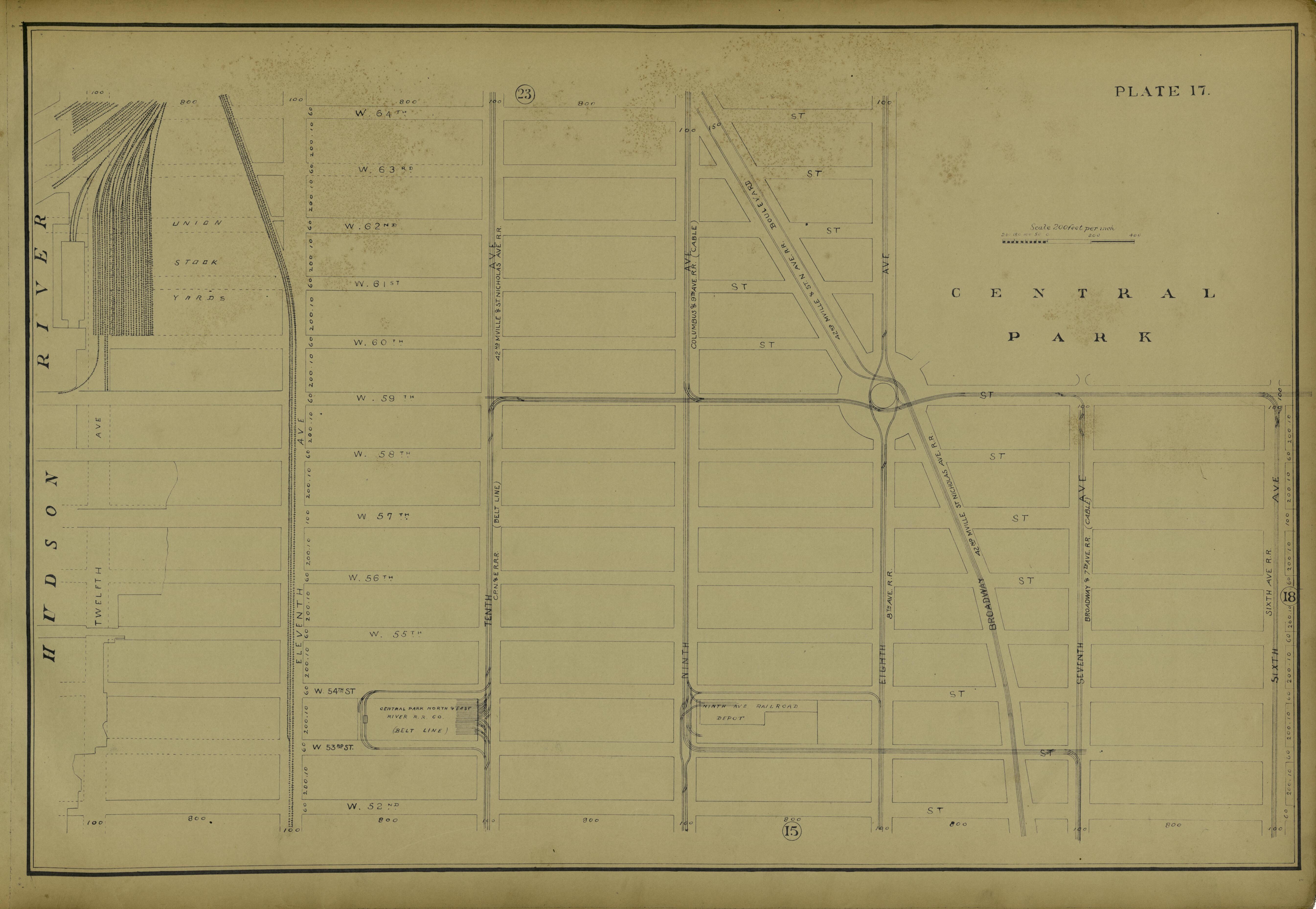 Plate 17 from Atlas of the City of New York Lying South of 166th St. Showing Surface Railroads 1896 by Relic Map Company