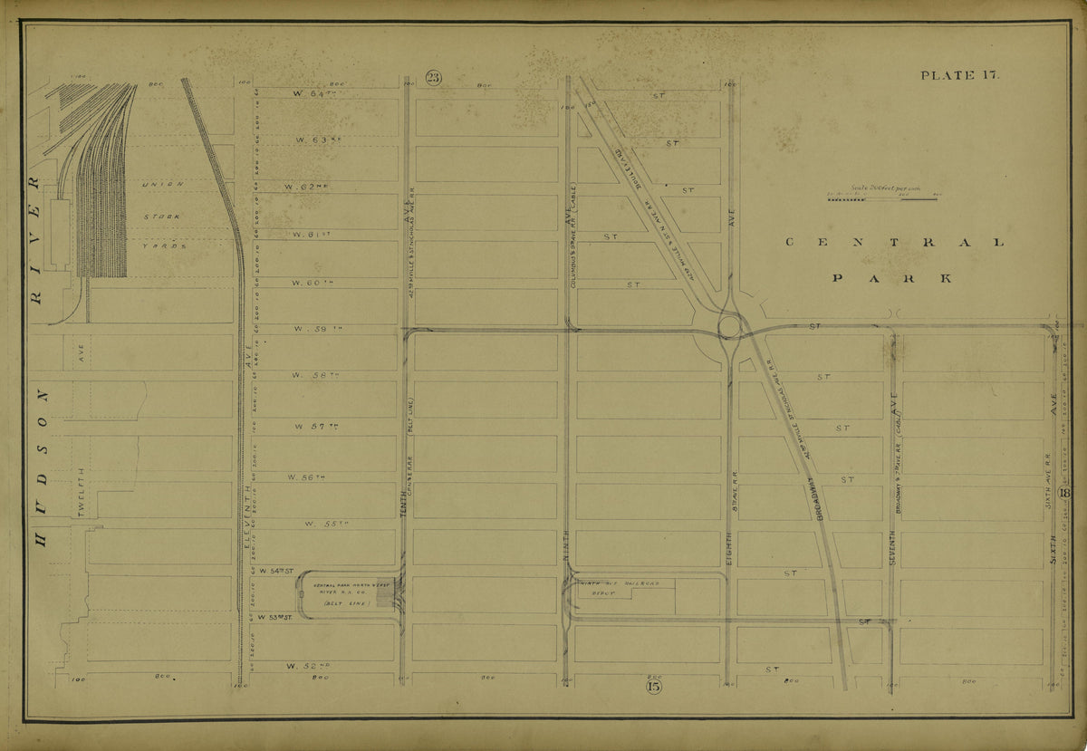 Plate 17 from Atlas of the City of New York Lying South of 166th St. Showing Surface Railroads 1896 by Relic Map Company