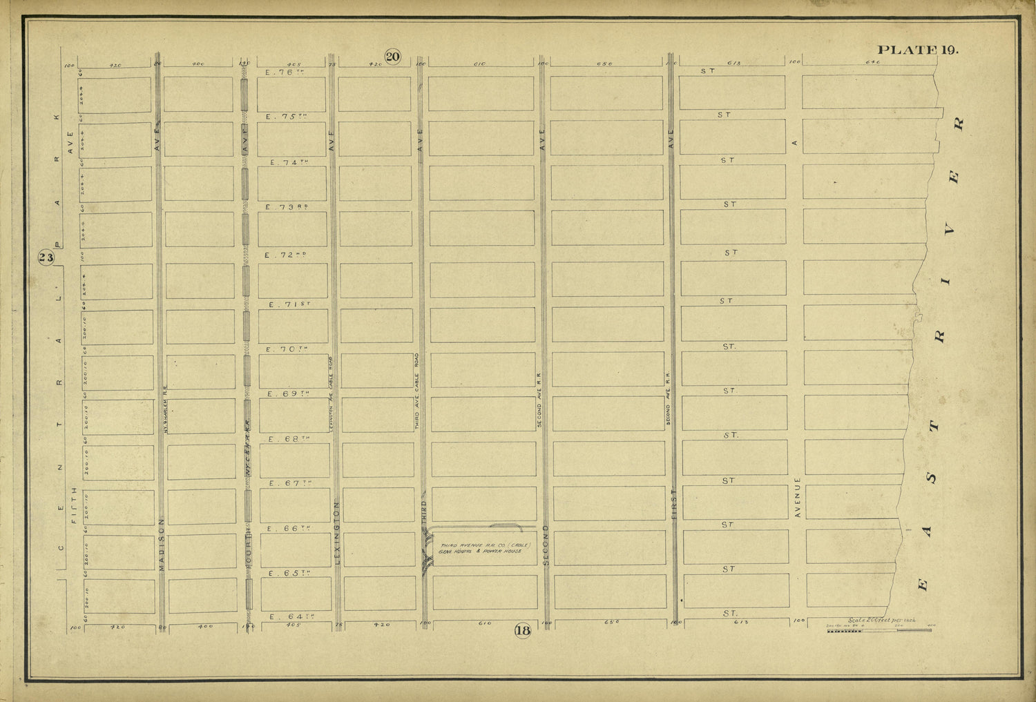 Plate 19 from Atlas of the City of New York Lying South of 166th St. Showing Surface Railroads 1896 by Relic Map Company