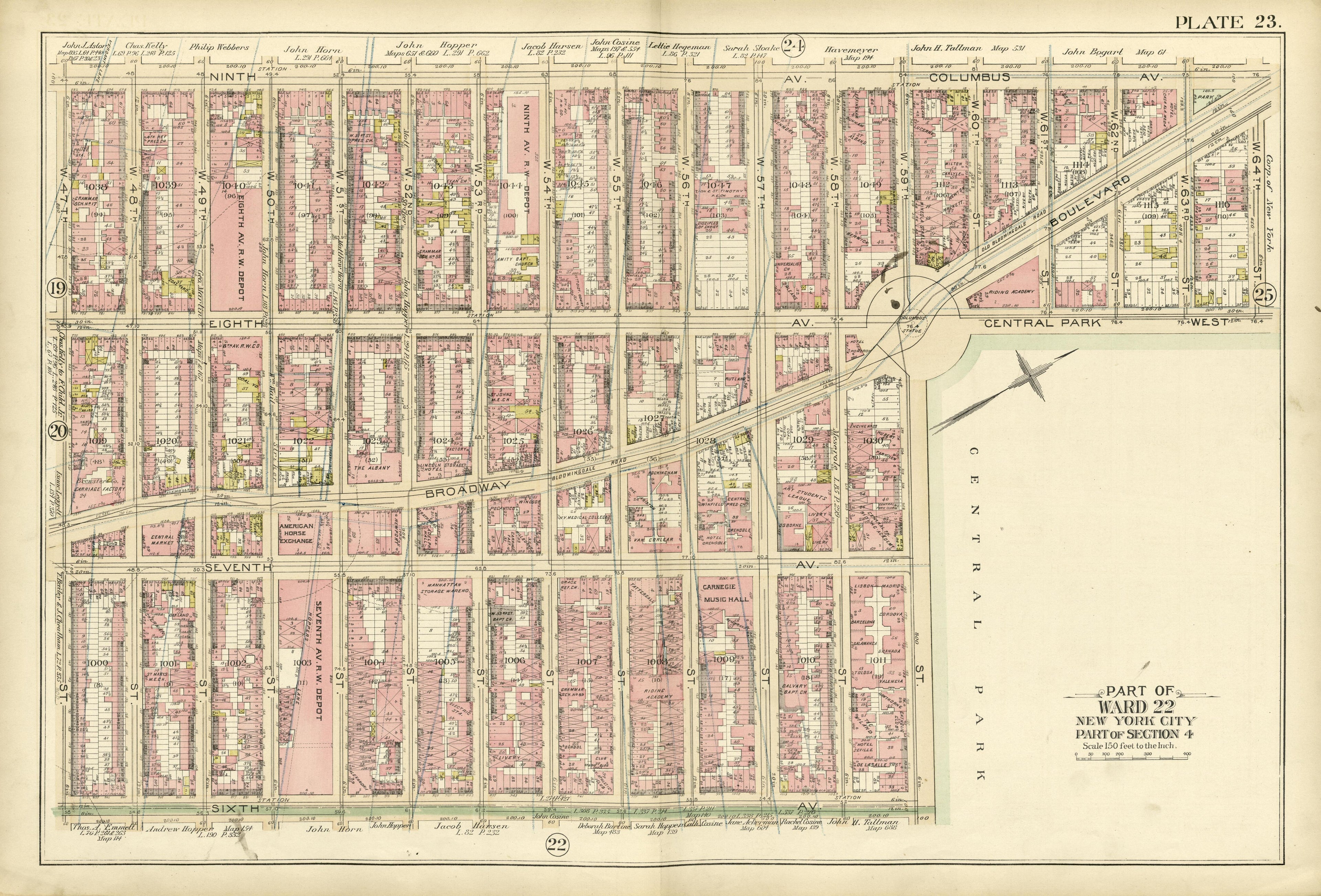 Part of Ward 22 from Atlas of the City of New York, Manhattan Island : from Actual Surveys and Official Plans 1894 by Relic Map Company