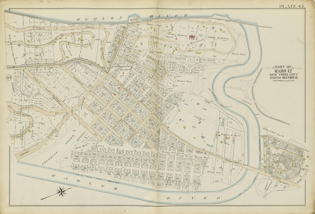 Part of Ward 12 (part of Section 8) from Atlas of the City of New York, Manhattan Island : from Actual Surveys and Official Plans 1894 by Relic Map Company