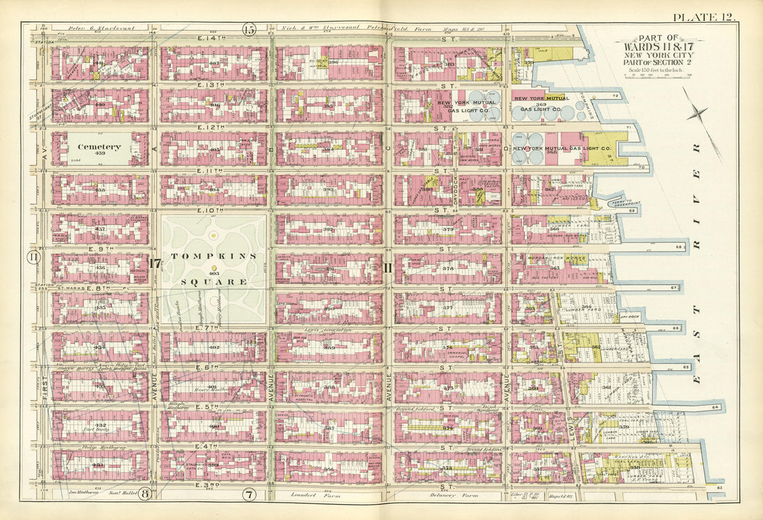 Part of Wards 11 &amp; 17 from Atlas of the City of New York, Manhattan Island : from Actual Surveys and Official Plans 1894 by Relic Map Company