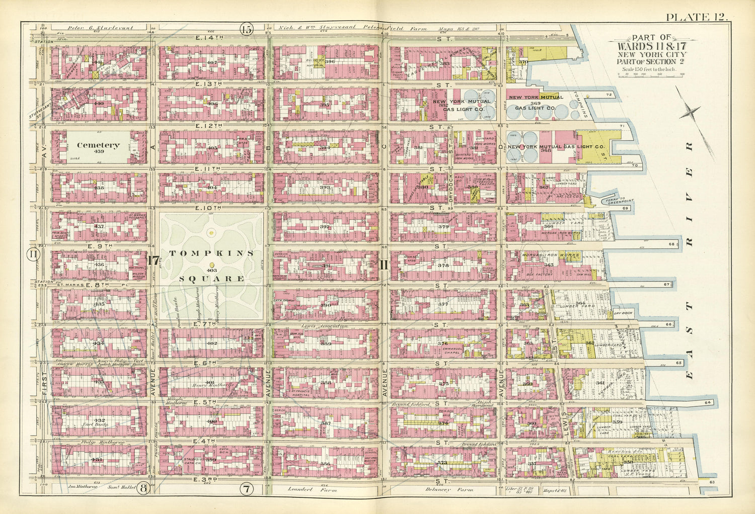 Part of Wards 11 &amp; 17 from Atlas of the City of New York, Manhattan Island : from Actual Surveys and Official Plans 1894 by Relic Map Company