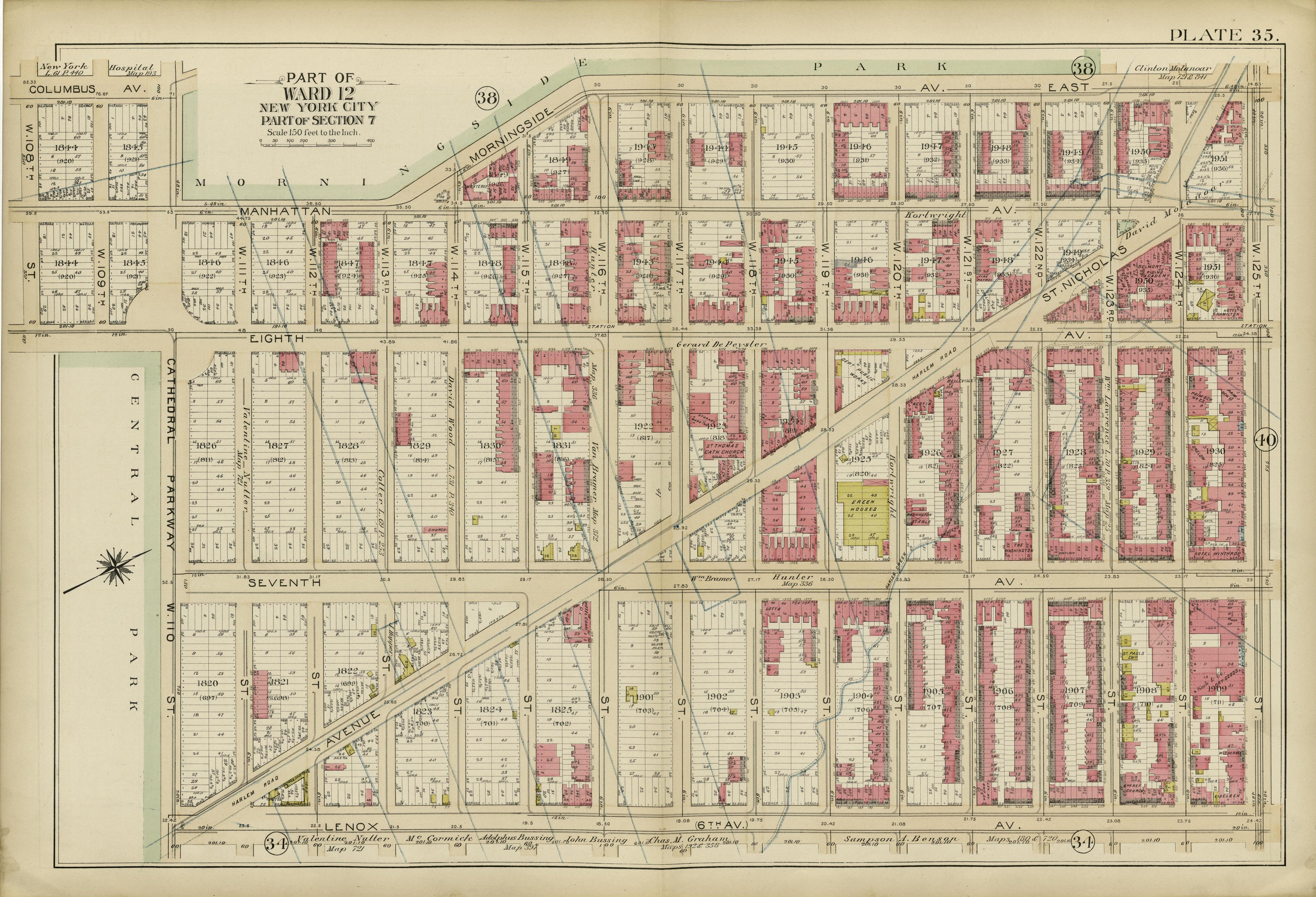 Part of Ward 12 (part of Section 7) from Atlas of the City of New York, Manhattan Island : from Actual Surveys and Official Plans 1894 by Relic Map Company
