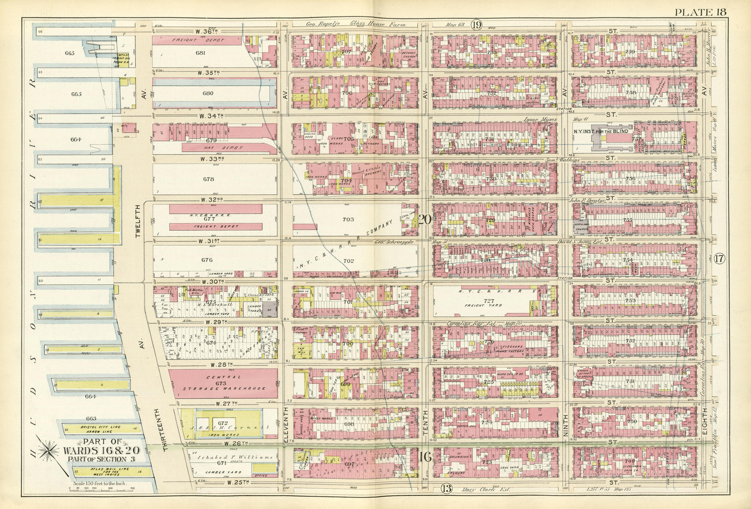 Part of Wards 16 &amp; 20 from Atlas of the City of New York, Manhattan Island : from Actual Surveys and Official Plans 1894 by Relic Map Company