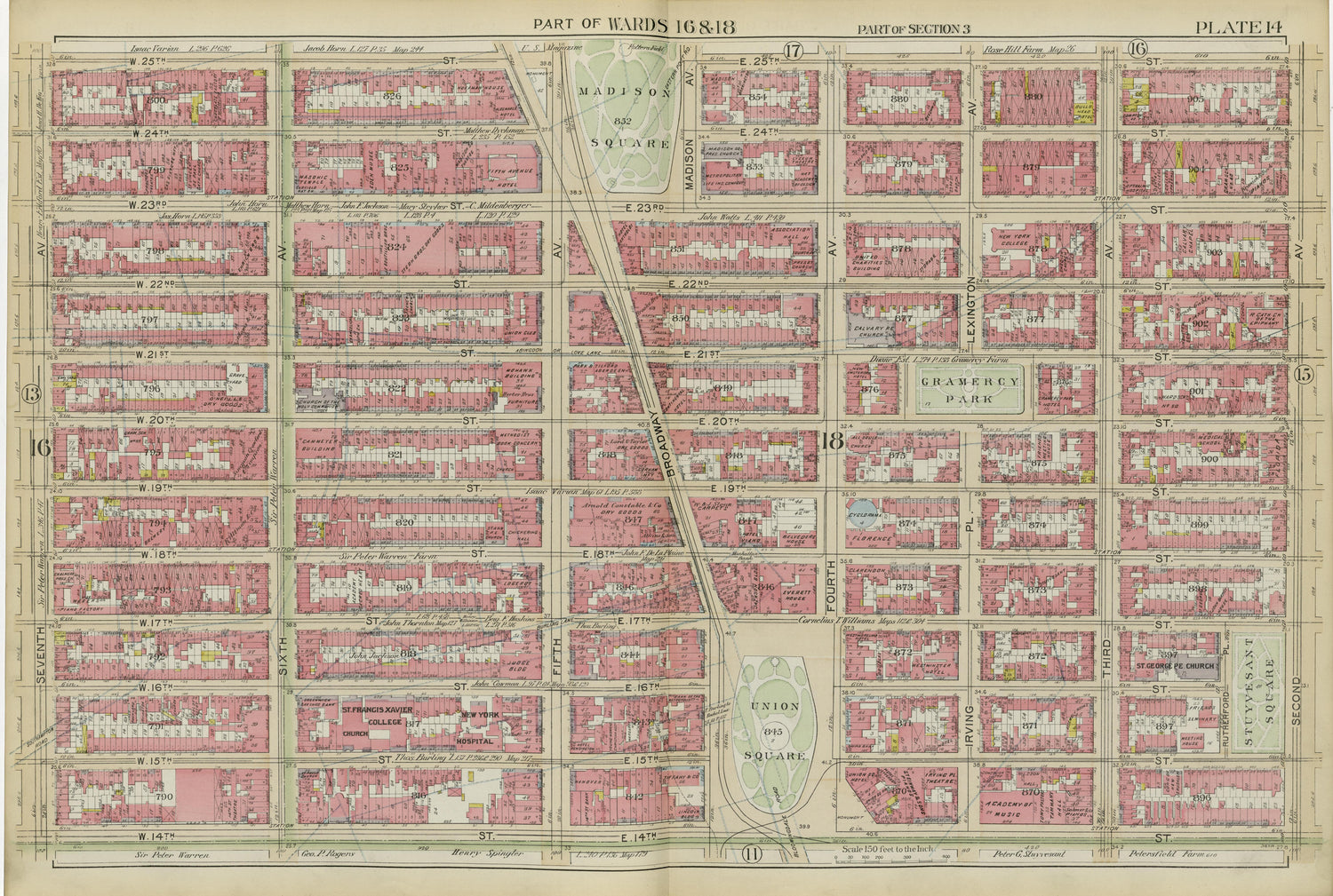 Part of Wards 16 &amp; 18 from Atlas of the City of New York, Manhattan Island : from Actual Surveys and Official Plans 1894 by Relic Map Company