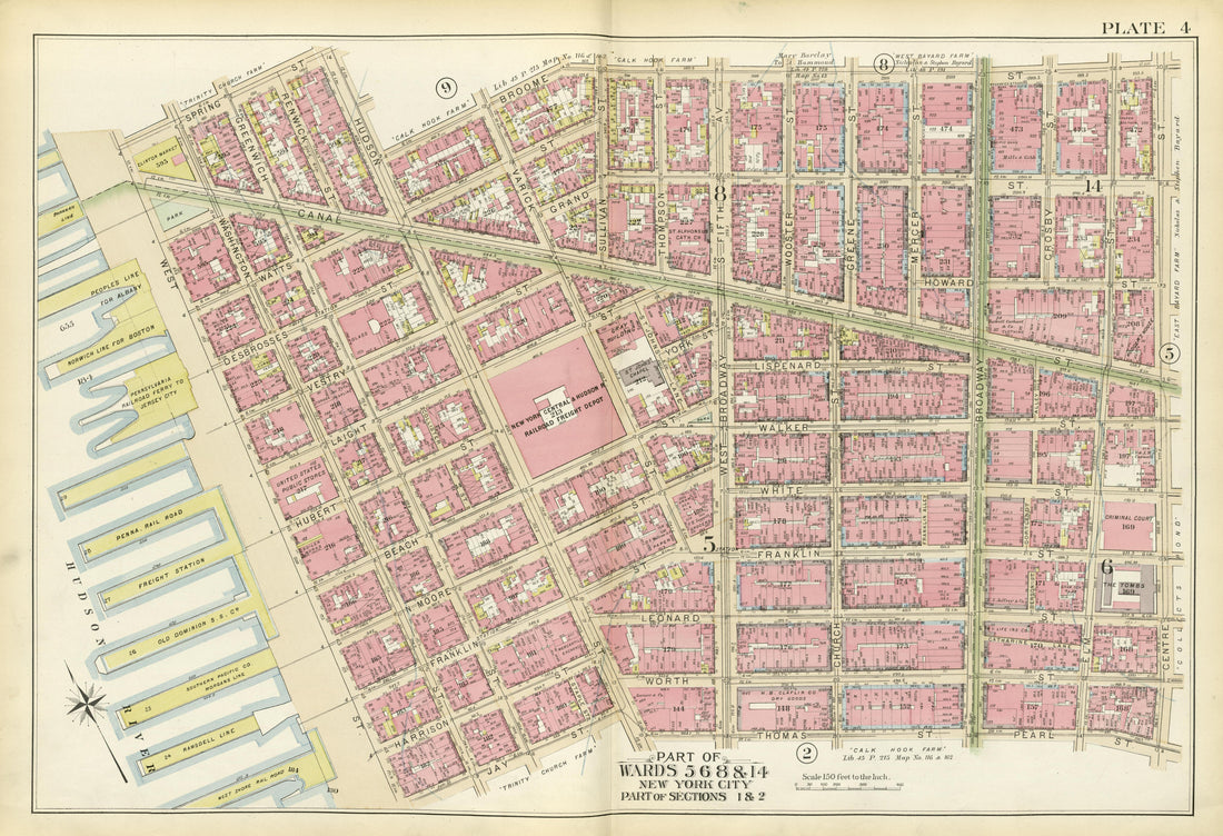 Part of Wards 5, 6, 8 &amp; 14 from Atlas of the City of New York, Manhattan Island : from Actual Surveys and Official Plans 1894 by Relic Map Company