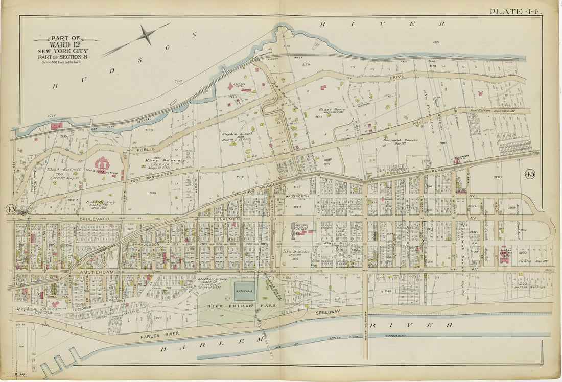 Part of Ward 12 (part of Section 8) from Atlas of the City of New York, Manhattan Island : from Actual Surveys and Official Plans 1894 by Relic Map Company
