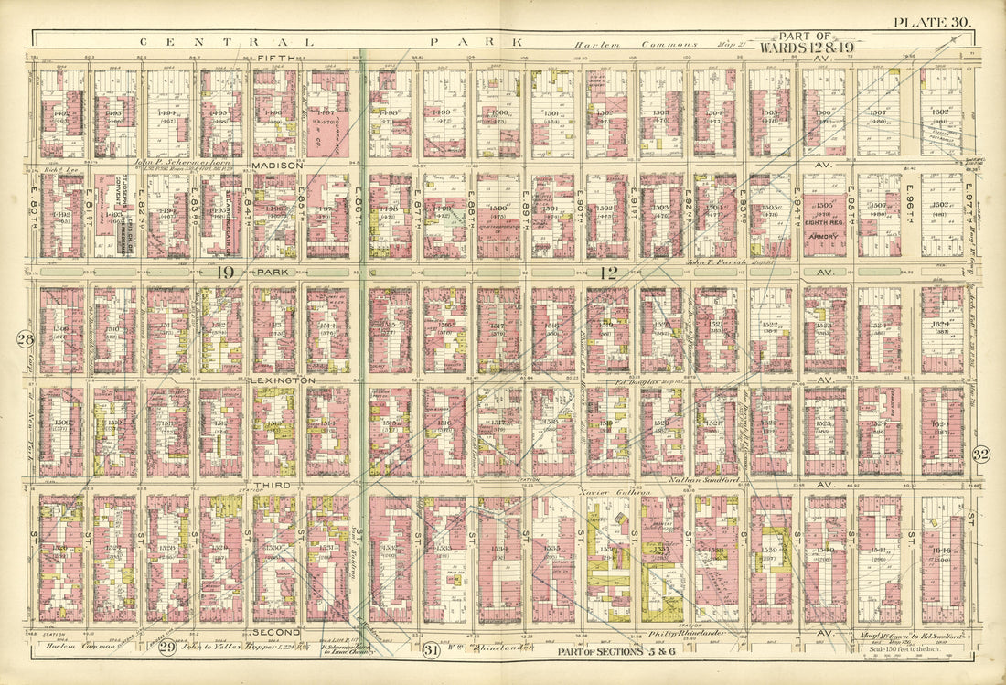 Part of Wards 12 &amp; 19 from Atlas of the City of New York, Manhattan Island : from Actual Surveys and Official Plans 1894 by Relic Map Company
