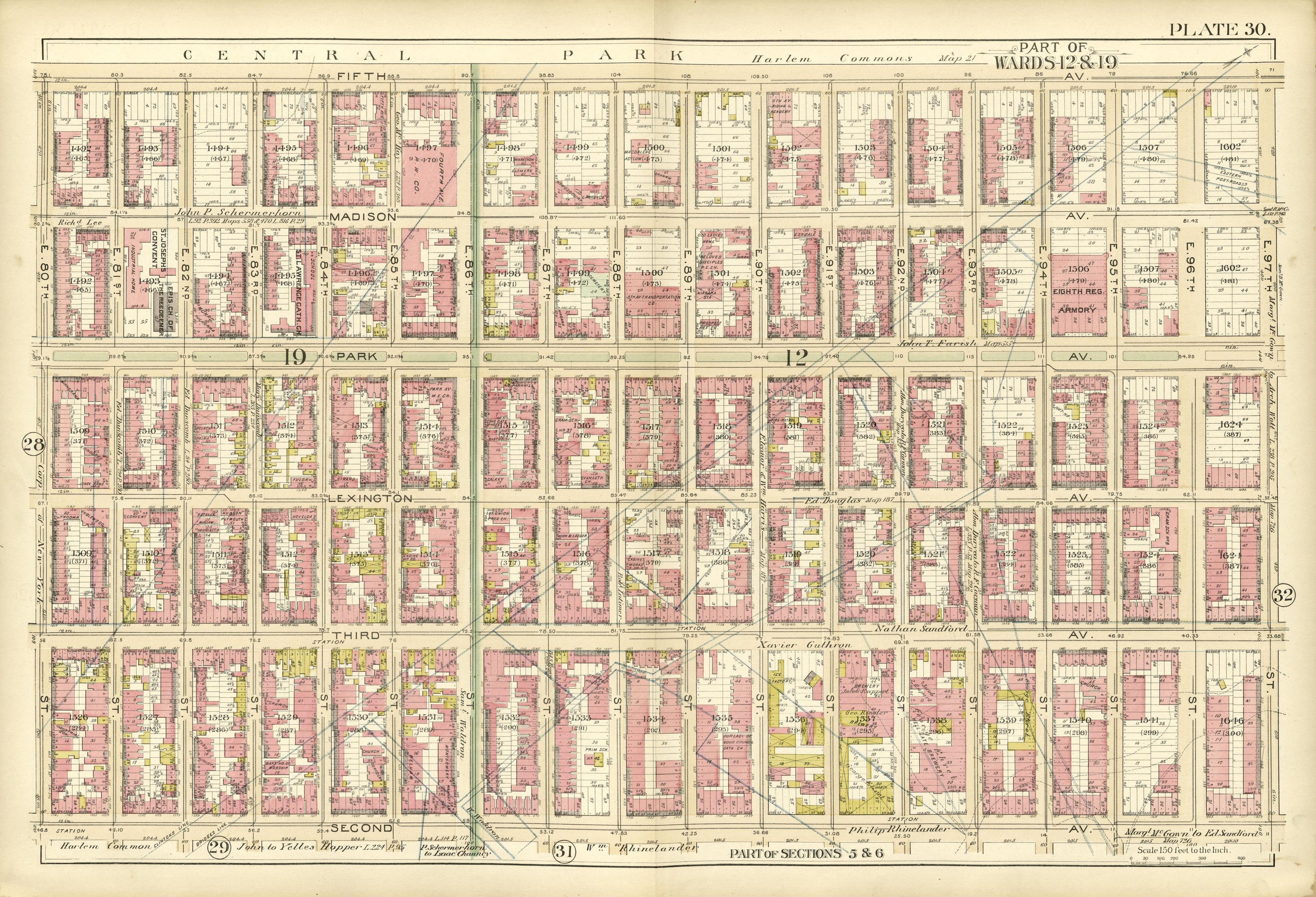 Part of Wards 12 &amp; 19 from Atlas of the City of New York, Manhattan Island : from Actual Surveys and Official Plans 1894 by Relic Map Company