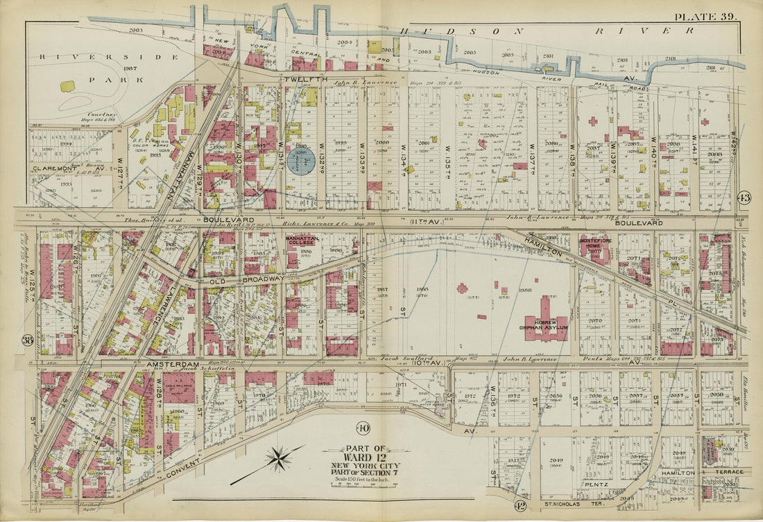 Part of Ward 12 (part of Section 7) from Atlas of the City of New York, Manhattan Island : from Actual Surveys and Official Plans 1894 by Relic Map Company