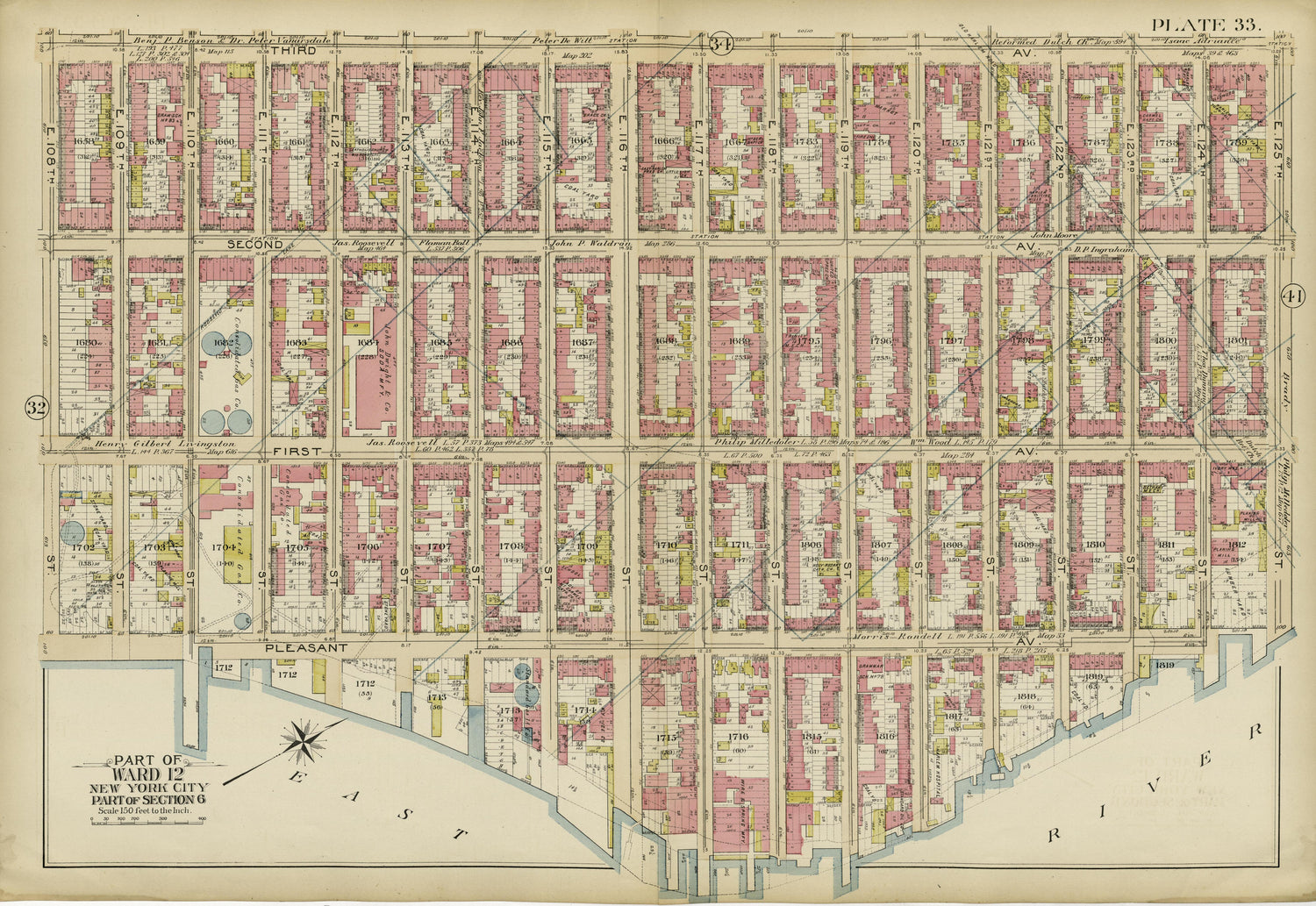 Part of Ward 12 (part of Section 6) from Atlas of the City of New York, Manhattan Island : from Actual Surveys and Official Plans 1894 by Relic Map Company