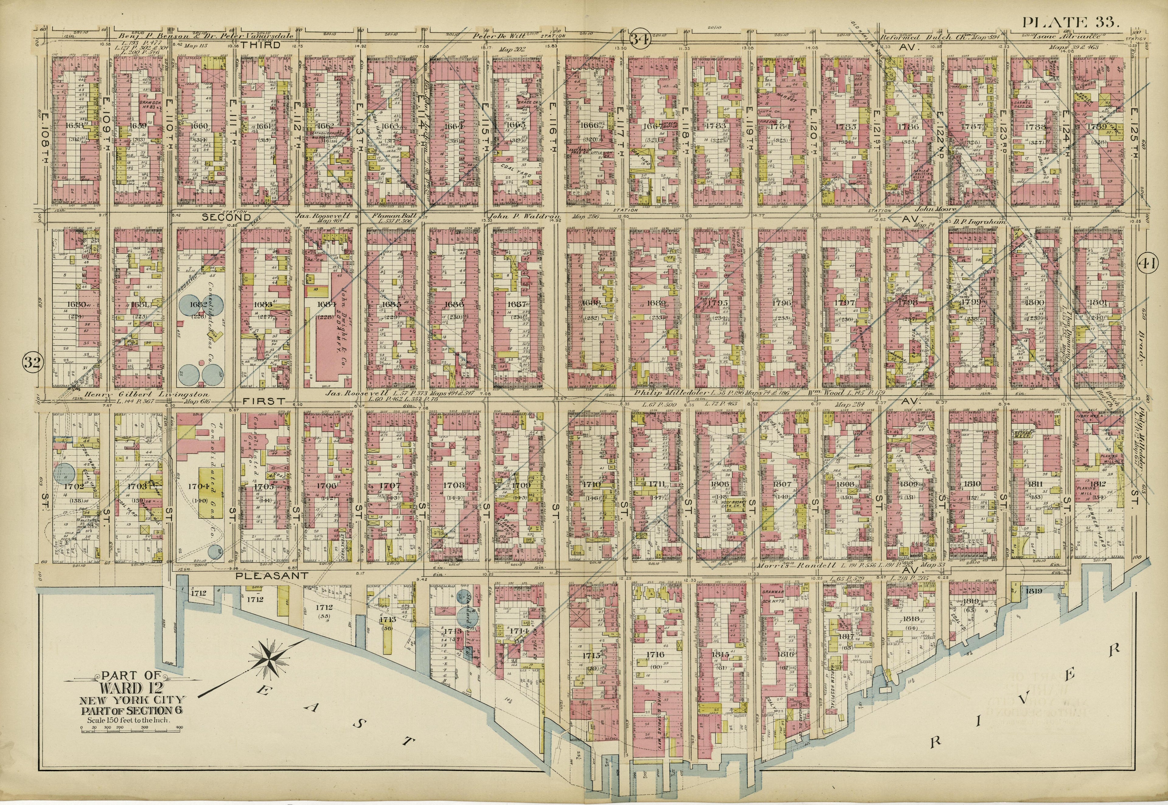 Part of Ward 12 (part of Section 6) from Atlas of the City of New York, Manhattan Island : from Actual Surveys and Official Plans 1894 by Relic Map Company